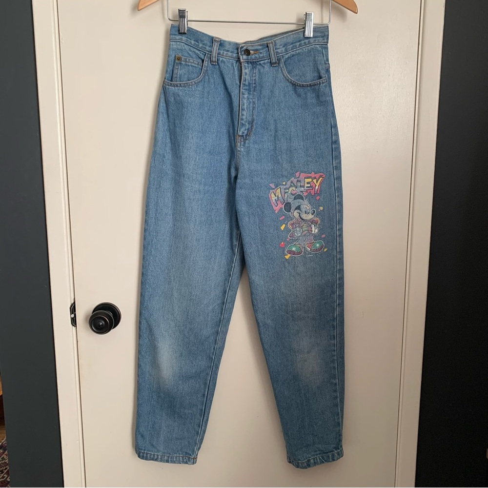 Vintage Multiprint Disney Mickey Jeans XS Tapered High Rise Mom 90s